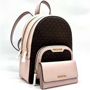 Michael Kors Jaycee Medium Logo Backpack & Matching Trifold Wallet Powder Blush